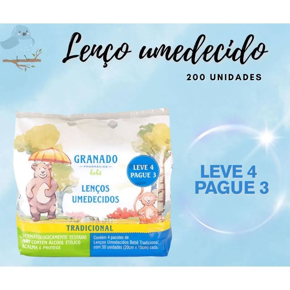 Kit Granado Bebê Tradicional de 200 lenços, como aparece no anúncio
